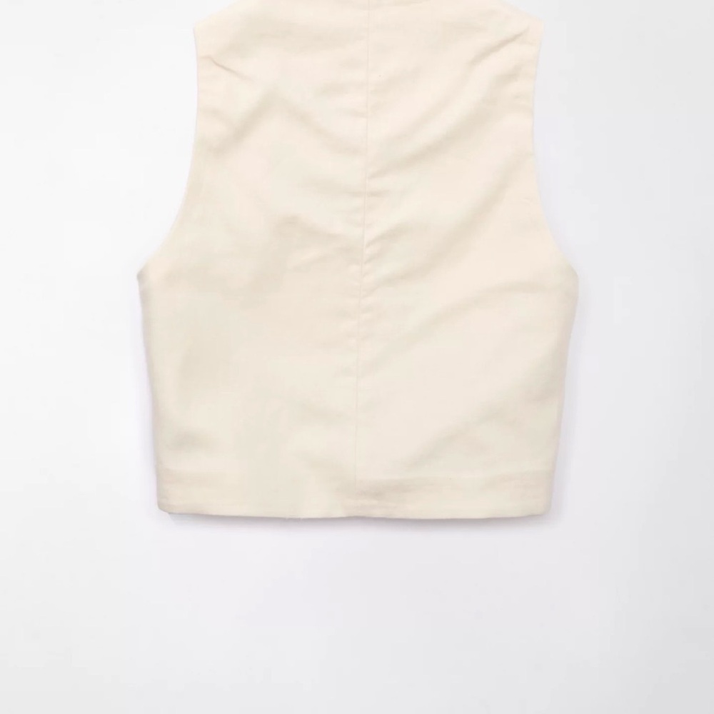 American Eagle Linen Blend Cream Vest Sz L Boho Festival Natural - Picture 4 of 11